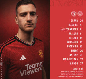 Official Line-Up: Manchester United vs Sheffield United 1